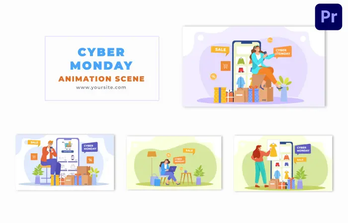 Cyber Monday Flat Design Online Shopping Animation Scene
